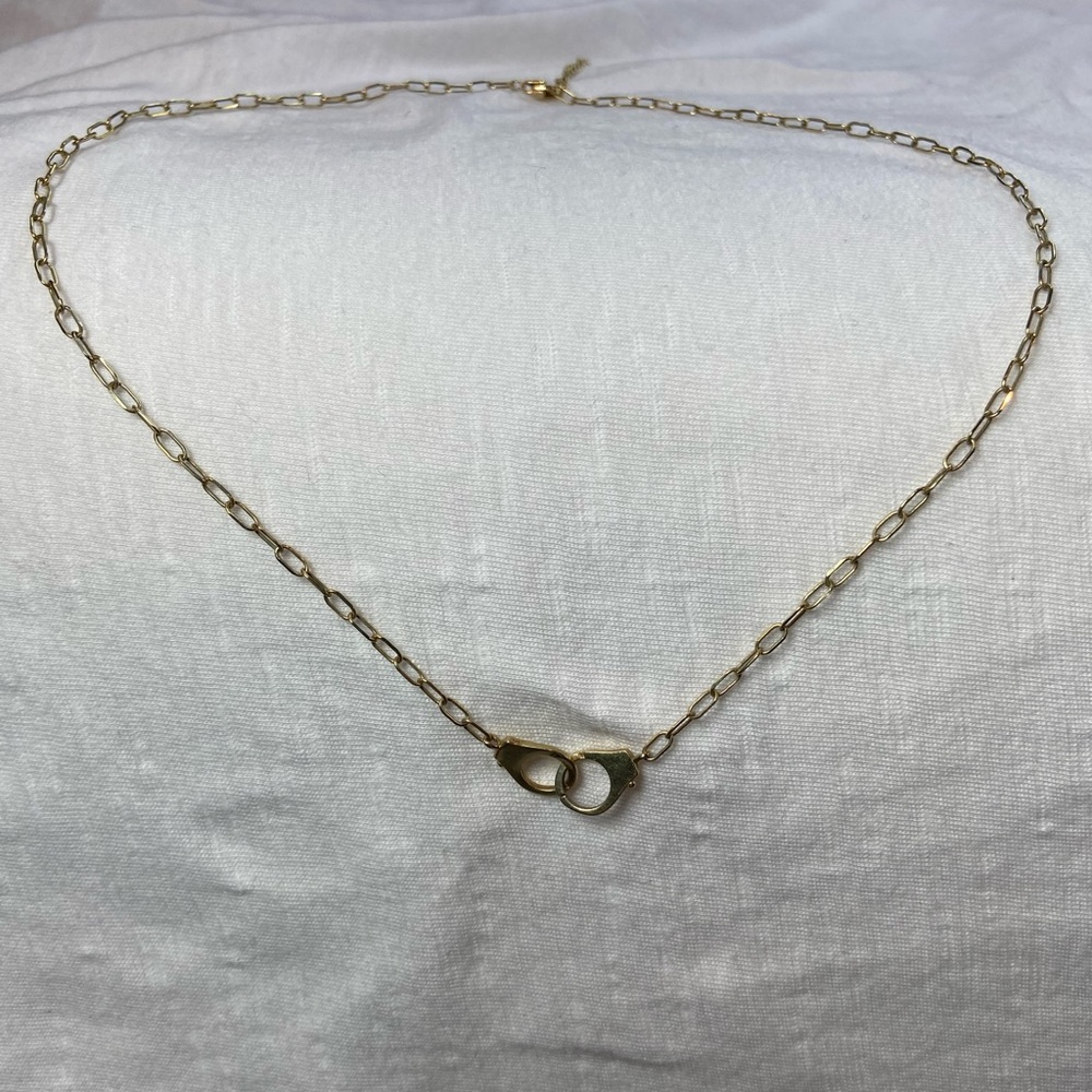 Gold tone chain Necklace with Handcuffs‎ 17-19” - Picture 2 of 6